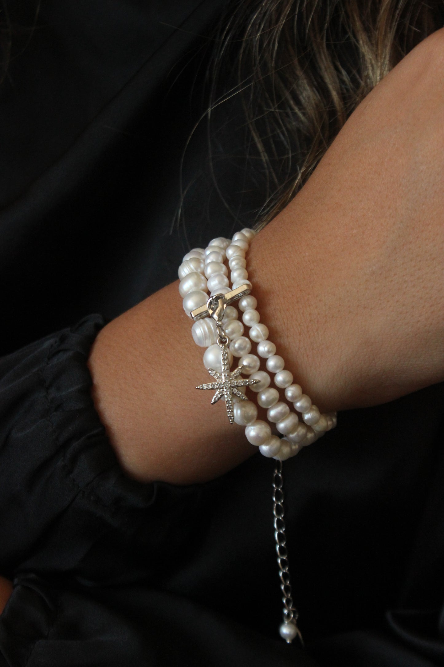 Grains de Verre - PEARLS BRACELET WITH SILVER «MORNING STAR»