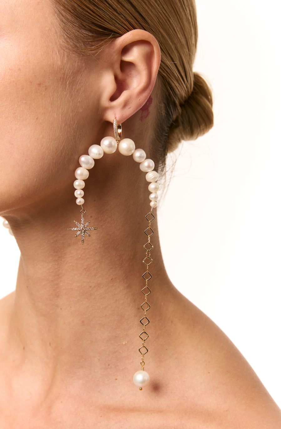 Grains de Verre - ASYMMETRICAL PEARLS EARRINGS WITH "MORNING STAR" GOLD