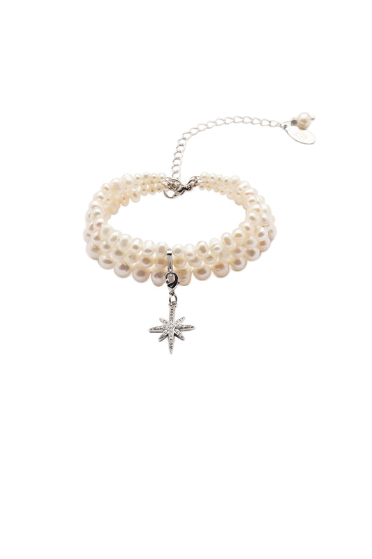 Grains de Verre - PEARLS BRACELET WITH SILVER «MORNING STAR»