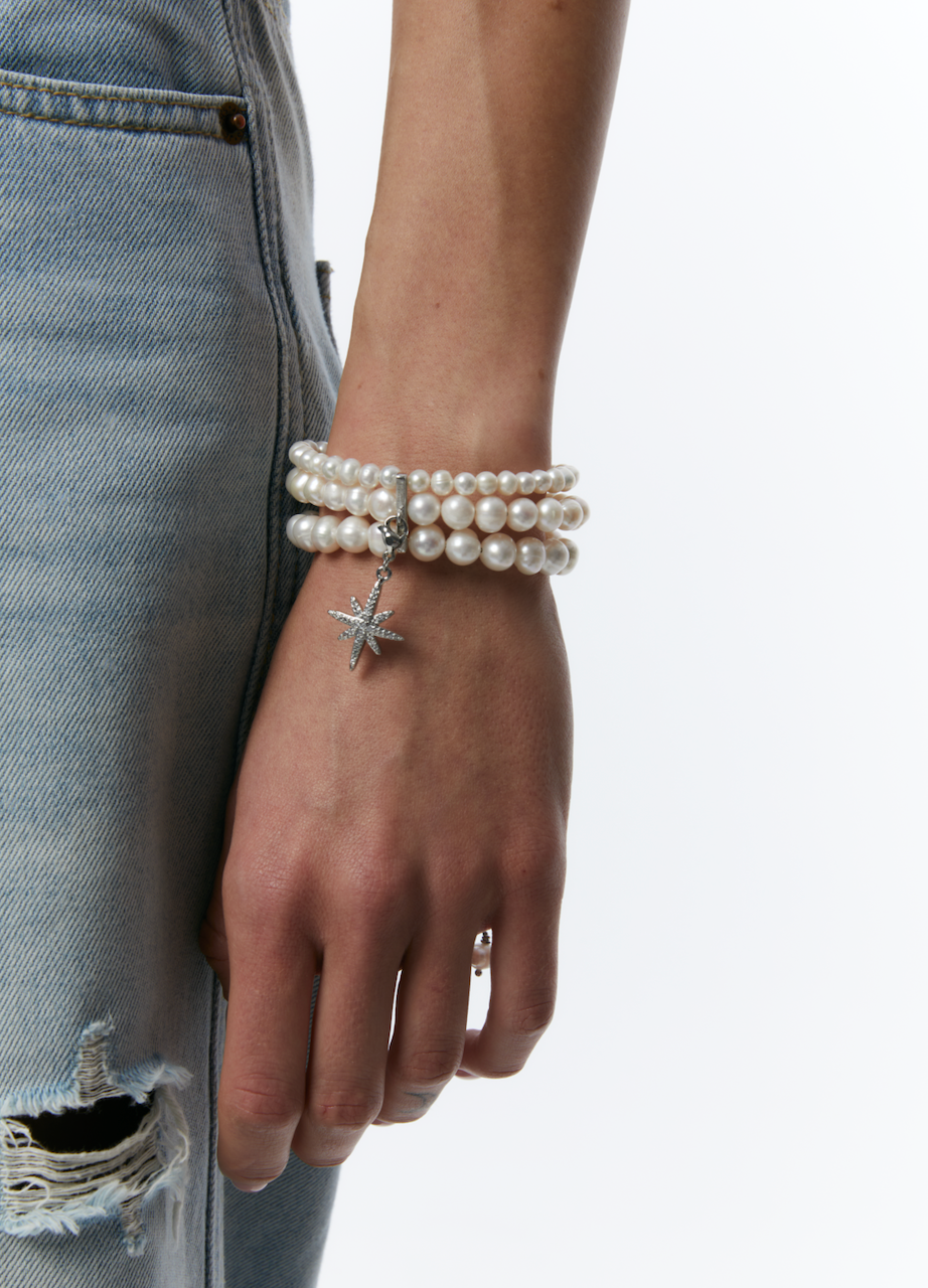 Grains de Verre - PEARLS BRACELET WITH SILVER «MORNING STAR»