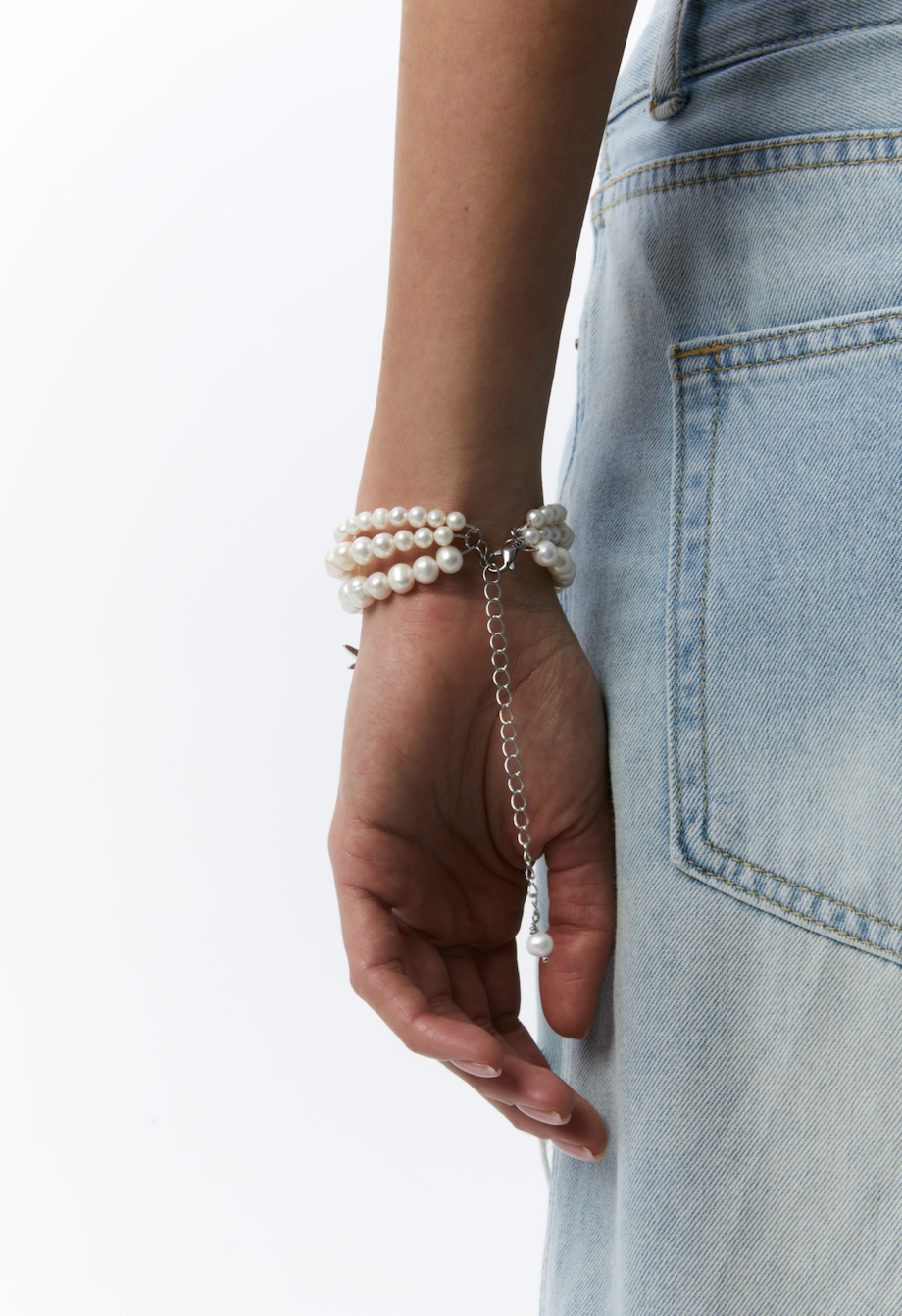 Grains de Verre - PEARLS BRACELET WITH SILVER «MORNING STAR»