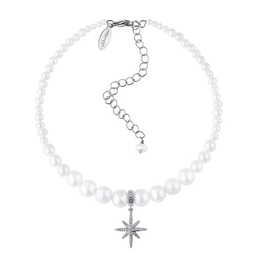 Grains de Verre - PEARLS CHOKER WITH «MORNING STAR» SILVER