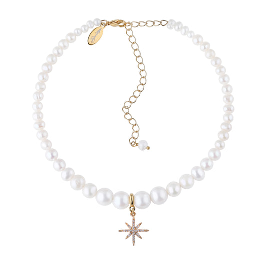 Grains de Verre - PEARLS CHOKER WITH «MORNING STAR» GOLD