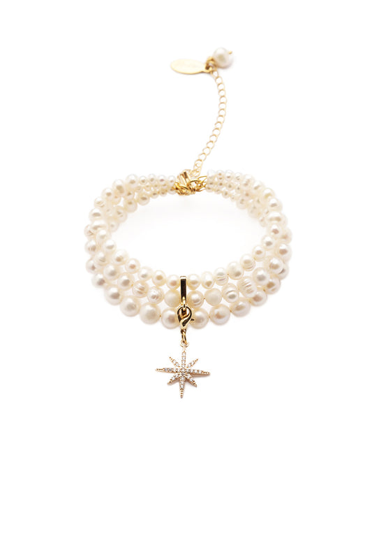 Grains de Verre - PEARLS BRACELET WITH GOLD «MORNING STAR»