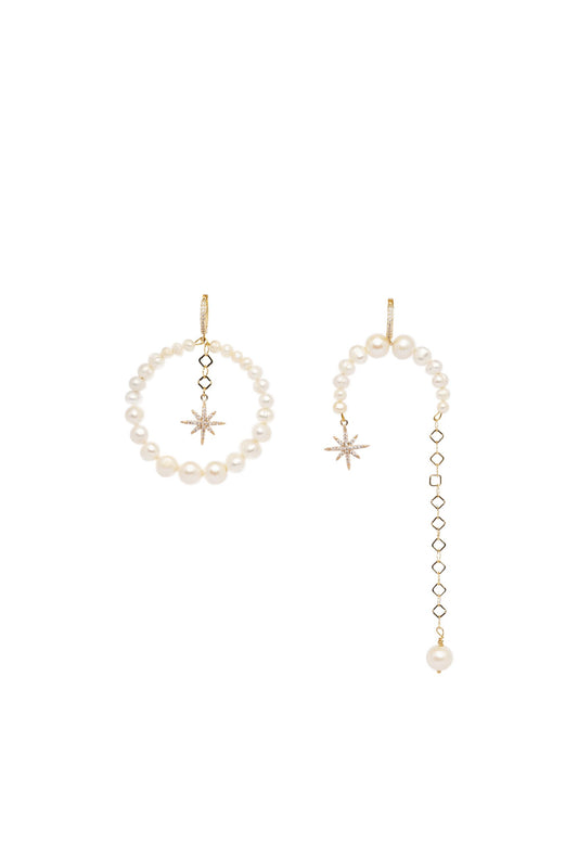 Grains de Verre - ASYMMETRICAL PEARLS EARRINGS WITH "MORNING STAR" GOLD
