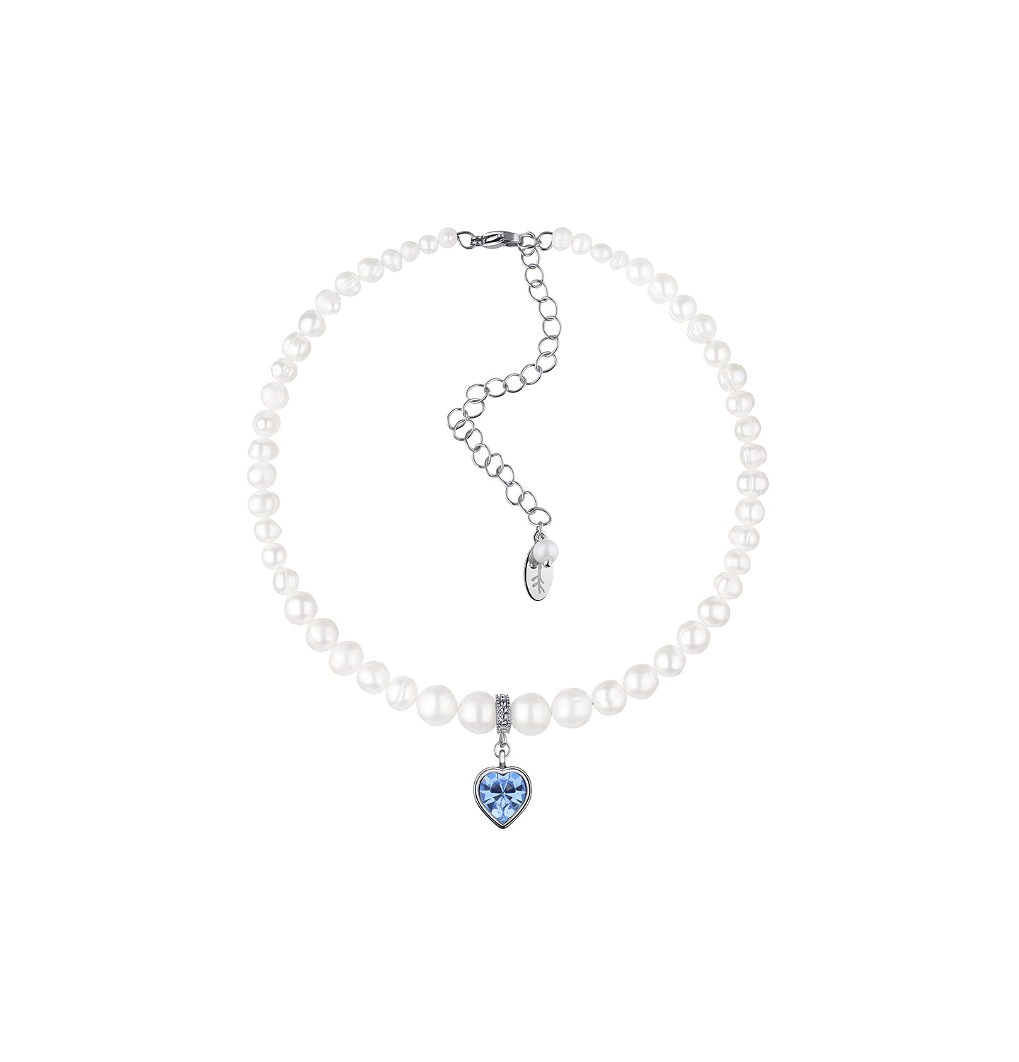 Grains de Verre - "PEARLS CHOKER" WITH BLUE HEART SILVER
