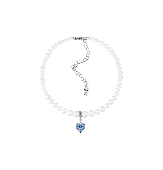 Grains de Verre - "PEARLS CHOKER" WITH BLUE HEART SILVER