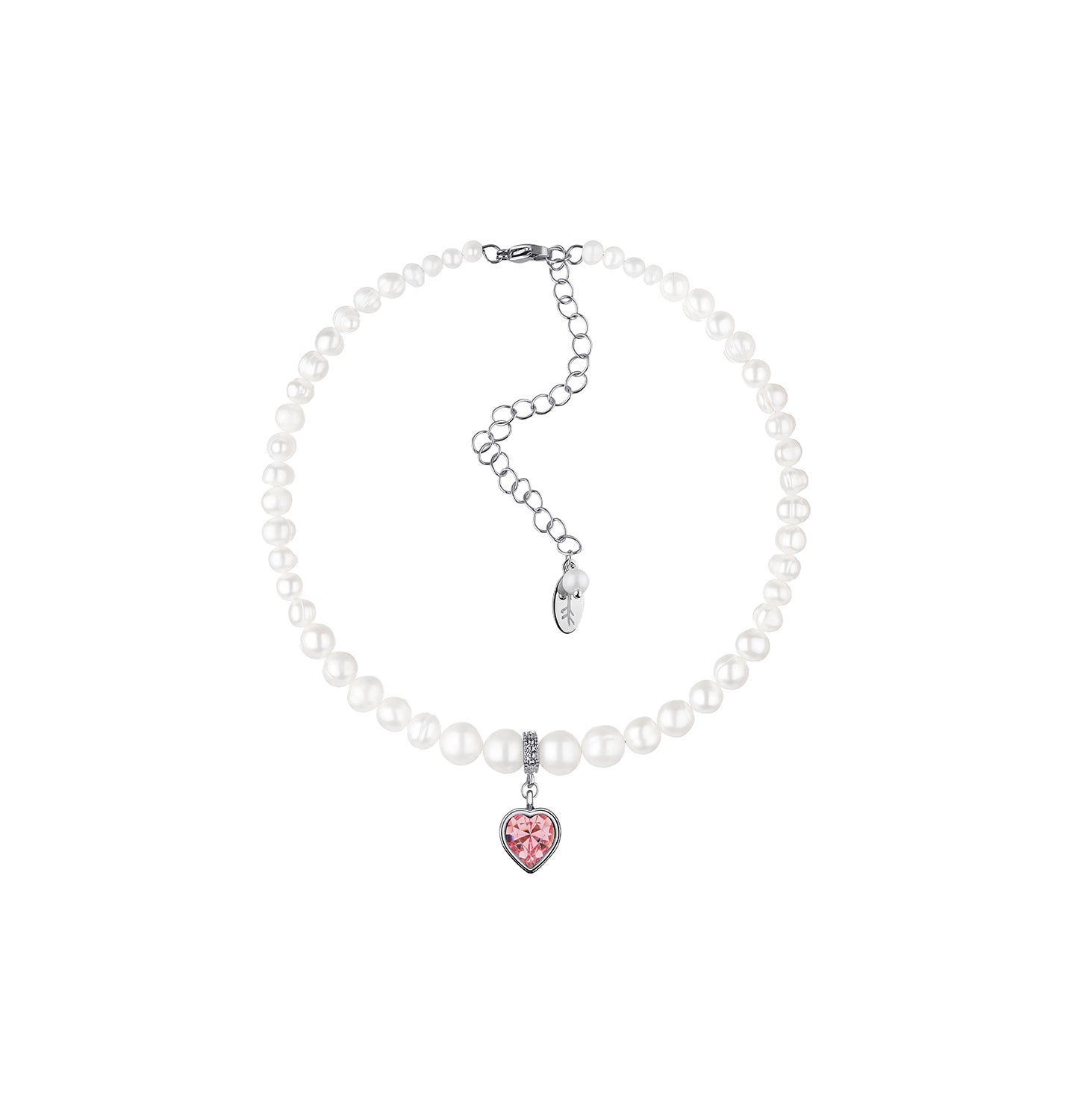 Grains de Verre - "PEARLS CHOKER" WITH PINK HEART SILVER