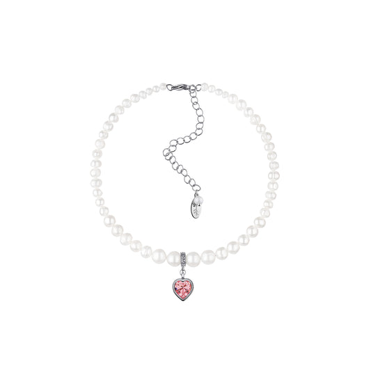 Grains de Verre - "PEARLS CHOKER" WITH PINK HEART SILVER