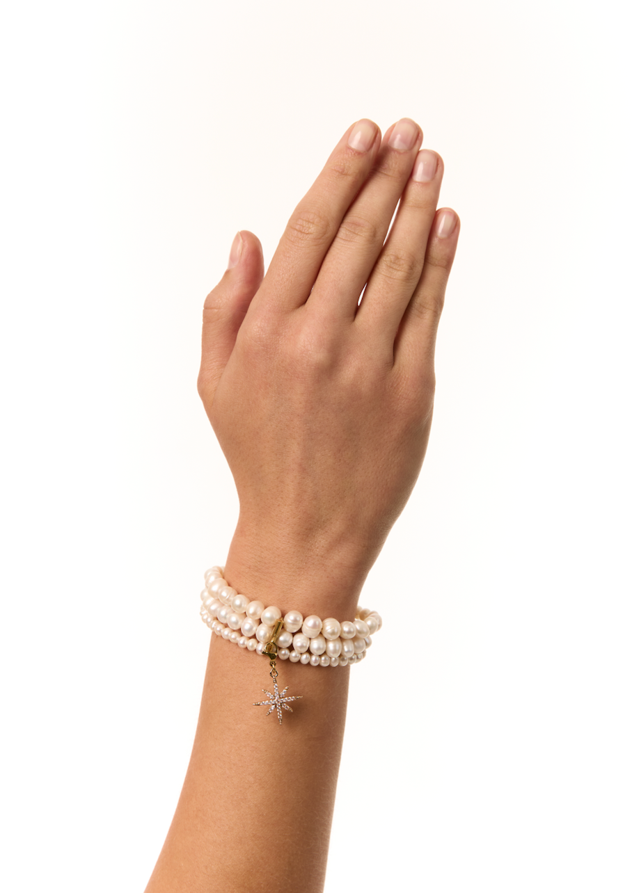 Grains de Verre - PEARLS BRACELET WITH GOLD «MORNING STAR»